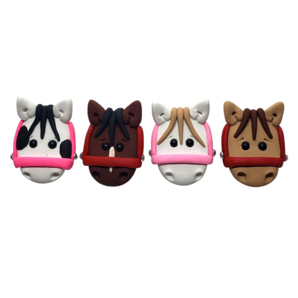 Horse Head Magnet Handmade Polymer Clay Set of 4 Magnets Farm Animal w/ Bridle